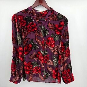 Alice + Olivia Eloise Velvet Burnout Blouse Purple Mandarin Floral Sheer Small